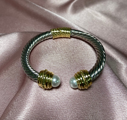 2 Tone Pearl Bangle